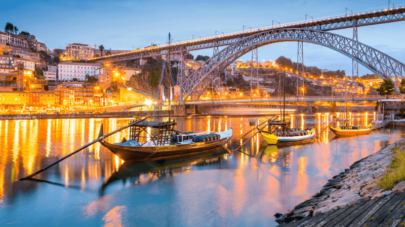 Porto bridge and skylilne, one of the best places for students to travel for vacation