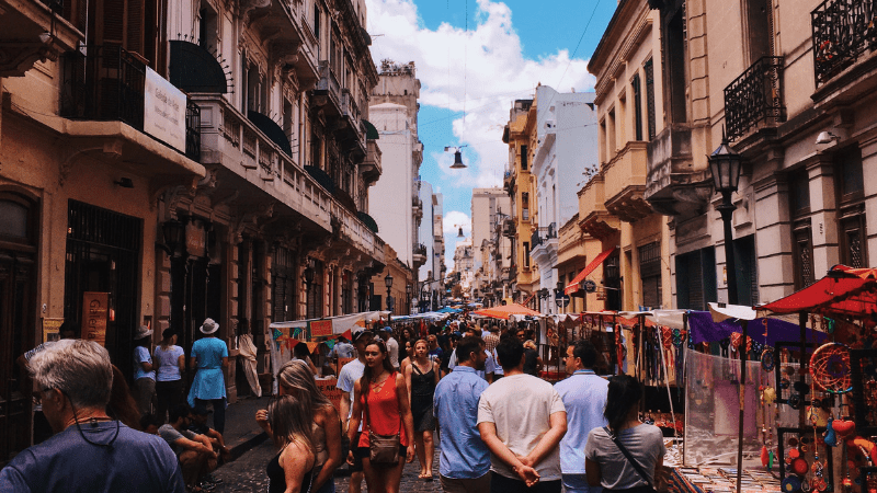 people on a street in Argentina