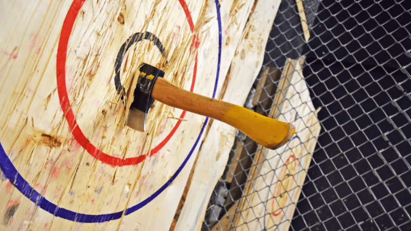 axe in the center of a target