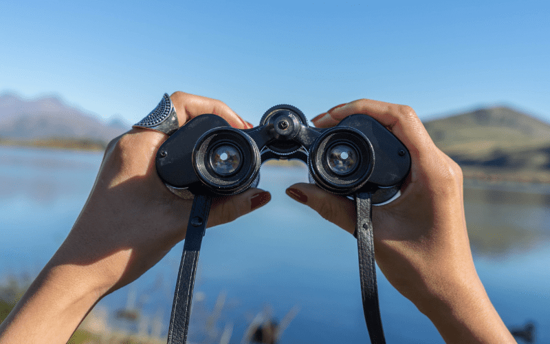 hands holdling binoculars