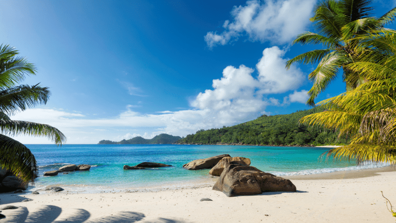 Jamaica beach with white sands and azure Caribbean water. This is one of the most weed-friendly countries in the world