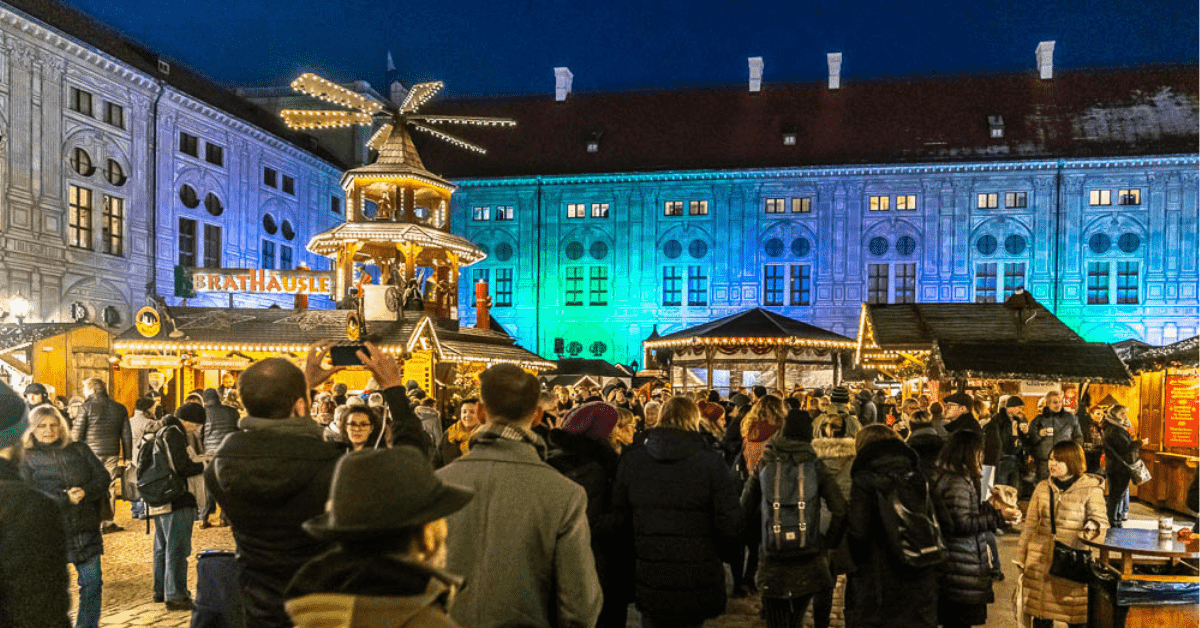 Nighttime at Residenzplatz Christmas market in Munich