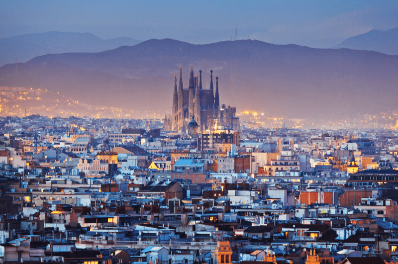 Barcelona cityscape with Sagrada Familia in center