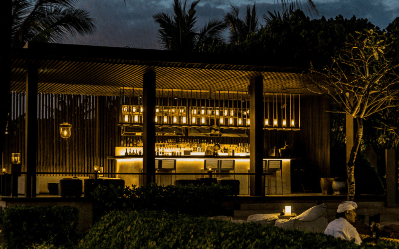 Bali luxury hotel's high end bar at night