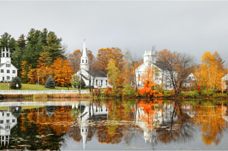 New England coastal town as seen from the water