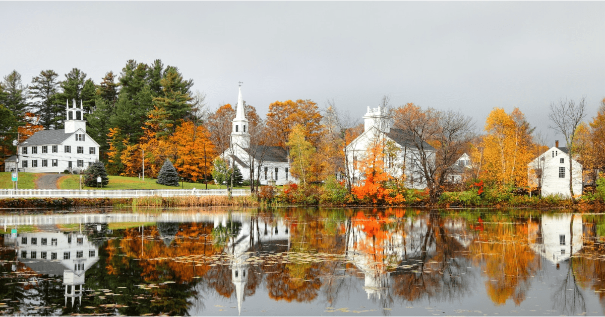 New England coastal town as seen from the water