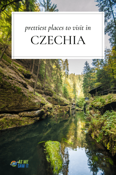 River running through Edmund's gorge. Text overlay says "pretty places in Czechia"