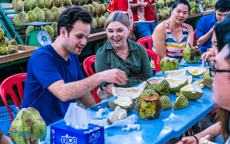 two people sharing a durian buffet