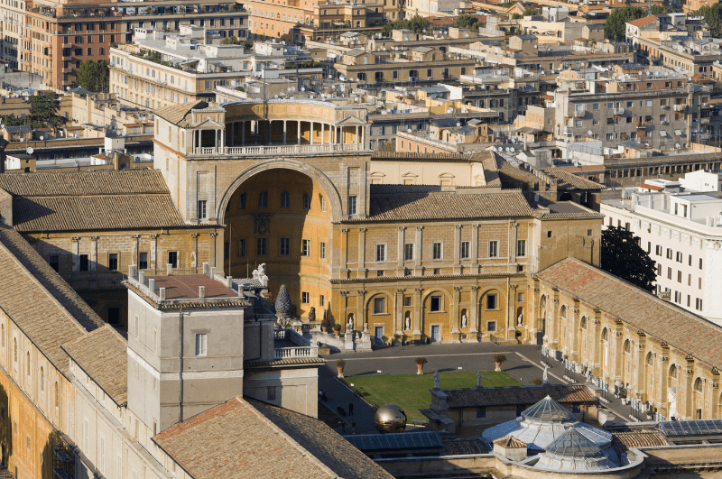 Wondering how big is the Vatican Museums? Here's an aerial view of the Vatican.Museums and Courtyard in Rome.