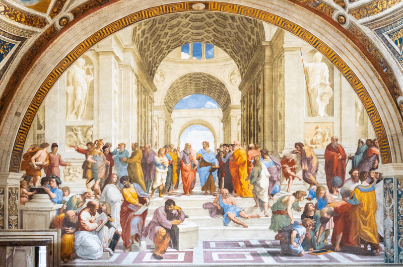 School of Athens painting by Raphael - one of the best things to see when visiting the Vatican Museums (Museo Vatican).