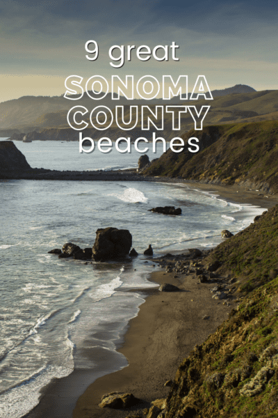 Beach in Sonoma County, California. The text overlay says "9 great Sonoma County beaches"