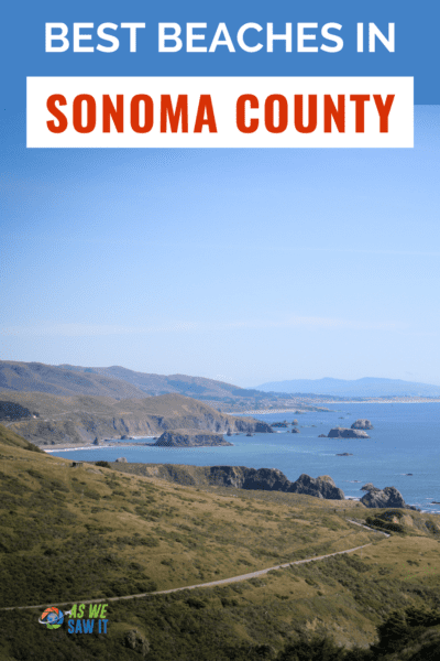 Beach in Sonoma County, California. The text overlay says "best beaches in Sonoma County"