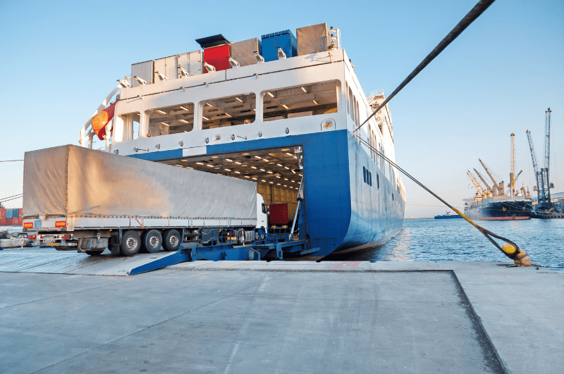 Truck entering a ro-ro ship