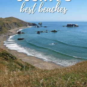 Beach in Sonoma County, California. The text overlay says "Sonoma County's best beaches"