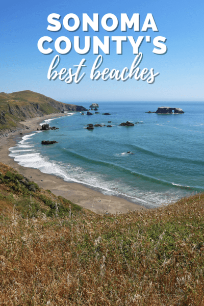 Beach in Sonoma County, California. The text overlay says "Sonoma County's best beaches"