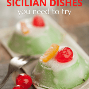 Plate with two Sicilian cassata on it. Text overlay says "17 tasty  Sicilian dishes you need to try"