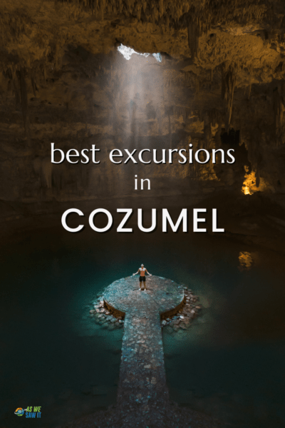 cenote ini cozumel lit from above. Text overlay says "Best excursions in Cozumel"
