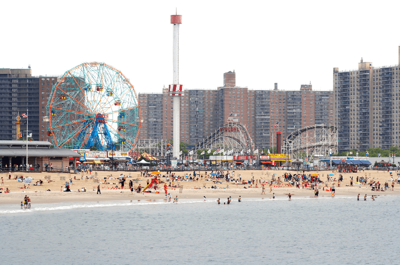 Coney Island rides and beach