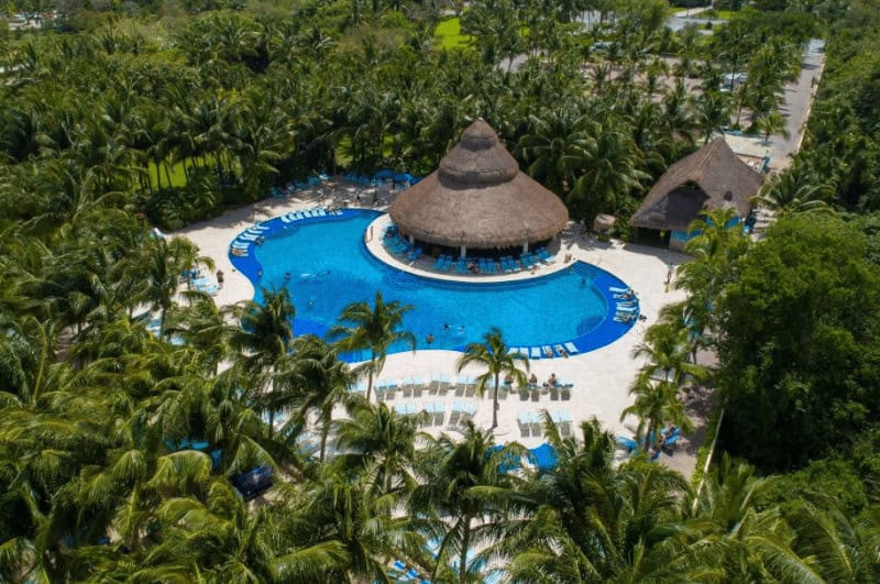 Aerial view of Paradise Beach Club in Cozumel Mexico, one of the most popular Cozumel cruise excursions