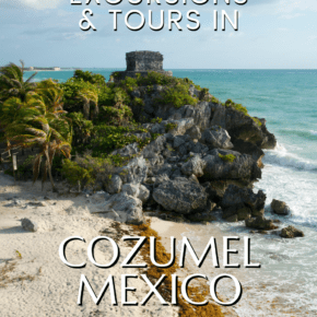 ruins of Tulum. Text overlay says "The best excursions & tours in Cozumel"