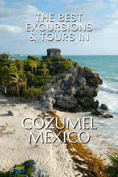 ruins of Tulum. Text overlay says "The best excursions & tours in Cozumel"