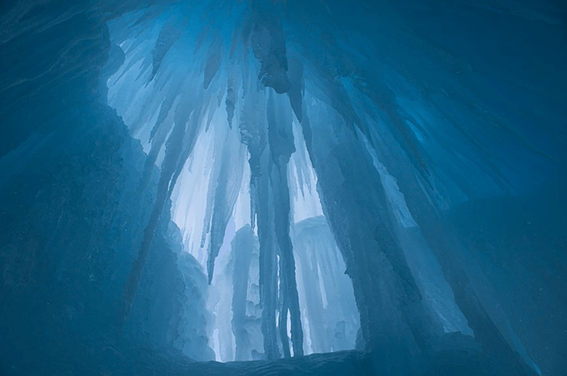 Ice structures inside the Ice Castles.