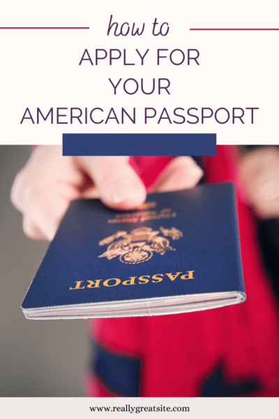 An outstretched hand holding an American passport. Text overlay says "how to apply for your American passport"