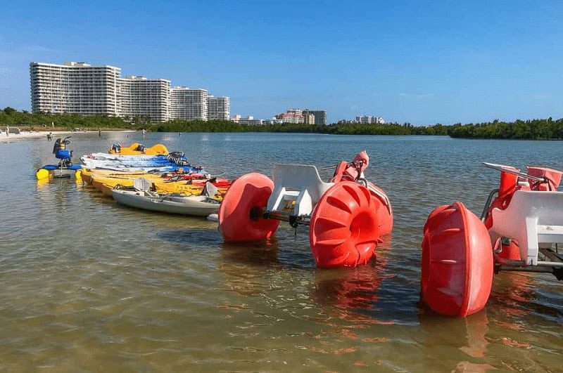 Toys in the water on a beach in Marco Island, Florida.