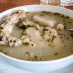 Bowl of sancocho de gallina panama, a vegetable and chicken soup