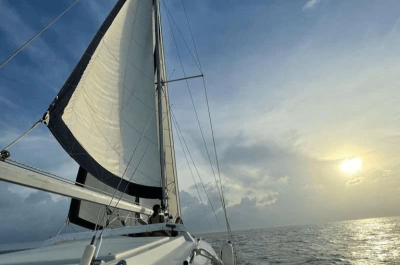 sailboat with an Island in San Blas in the background