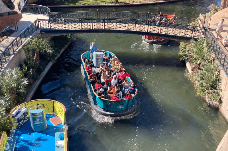 aerial view of a passenger boat in San Antonio Texas