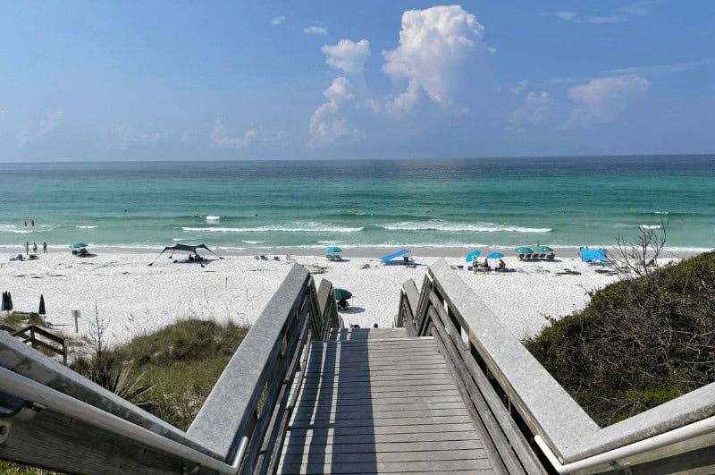 wooden staircase leading down to the beach at Seaside, Florida