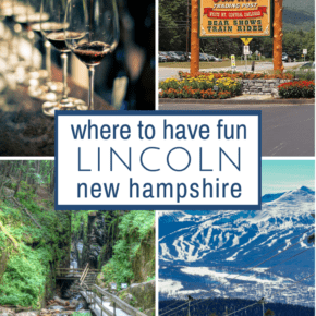 Sign at the parking lot entrance to Clark’s Bears. Text overlay says "where to have fun Lincoln New Hampshire"