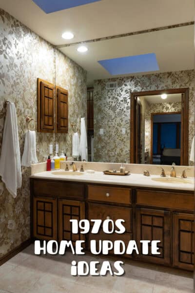 Dated bathroom. Text overlay says "1970s home update ideas"