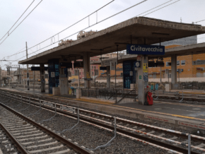 Civitavecchia train station platform and train tracks