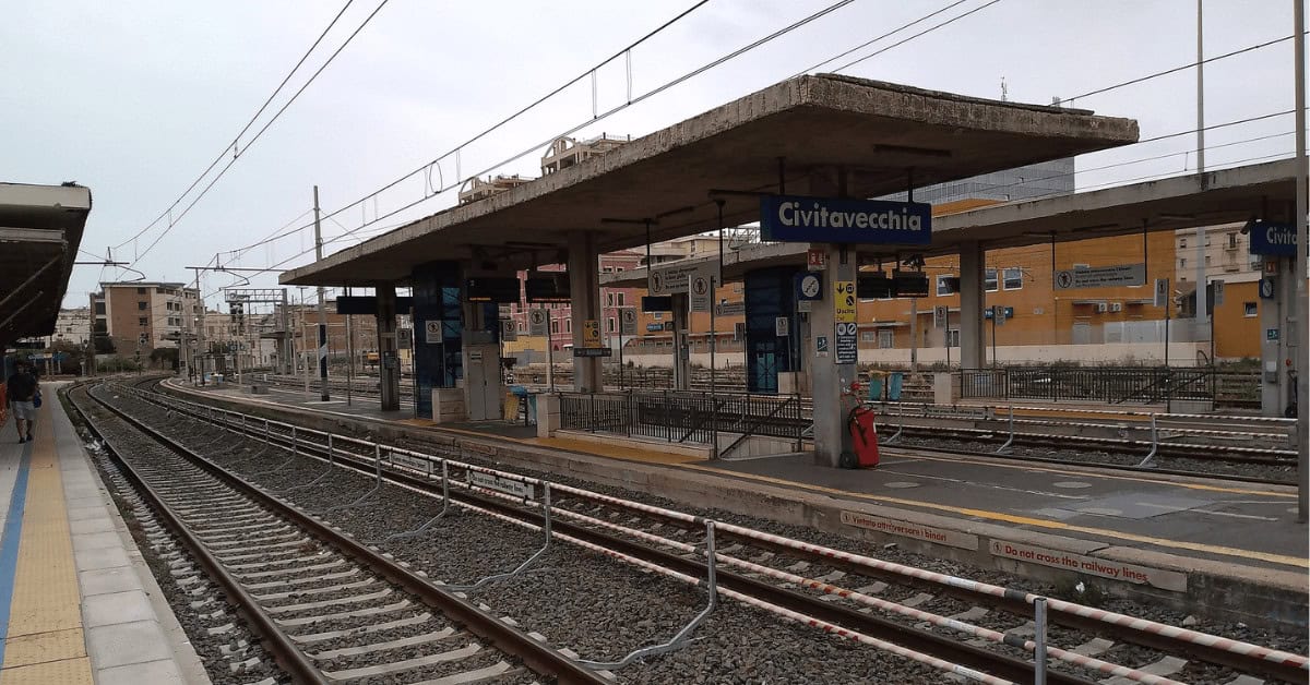 Civitavecchia train station platform and train tracks