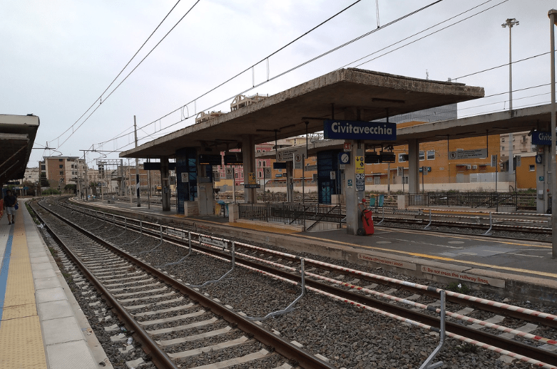 Civitavecchia train station platform and train tracks