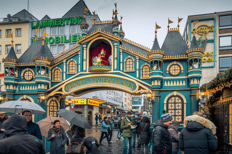 Gnomes on a gate at one of the Cologne Germany Christmas markets