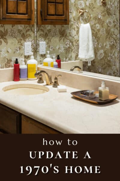 dated bathroom. Text overlay says "how to update a 1970s home"