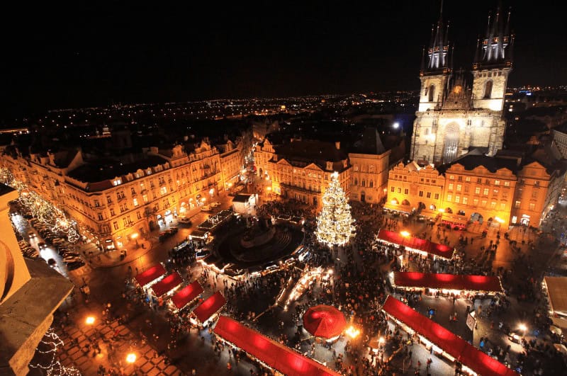 Christmas market in a square in Prague Czech Republic