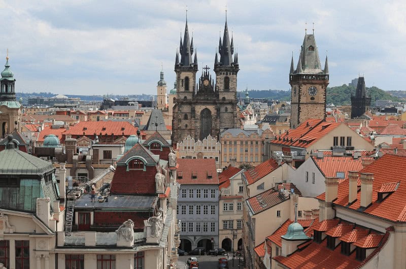 Church and rooftops in Clementinum Prague