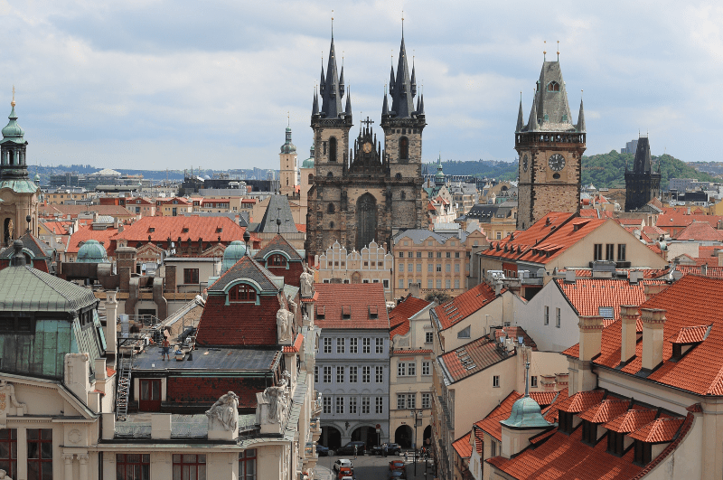 Church and rooftops in Clementinum Prague