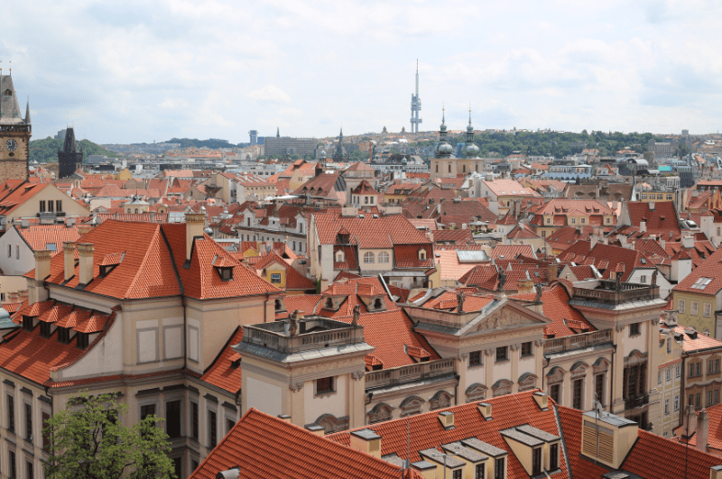 Red tile rooftops in Prague Czech Republic