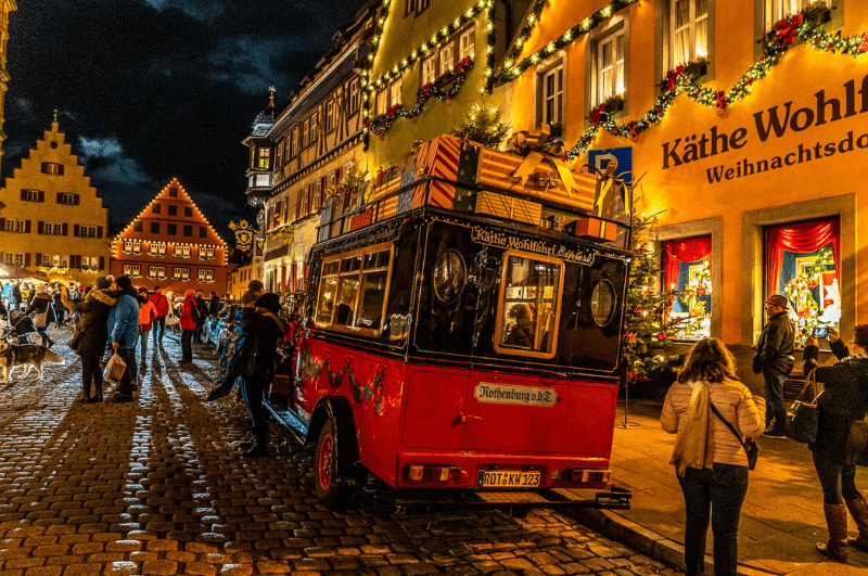 Bus at the Christmas market in Rothenburg Germany