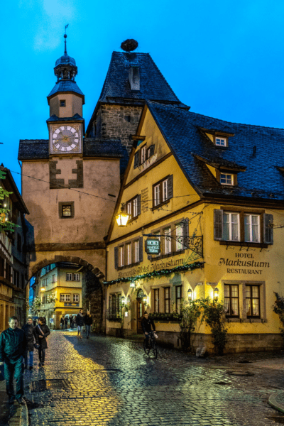 Medieval tower and restaurant in Rothenburg Germany