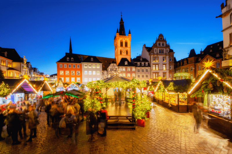 Christmas market booths in Trier Germany
