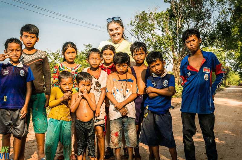 Linda practicing her career skills with children in Cambodia