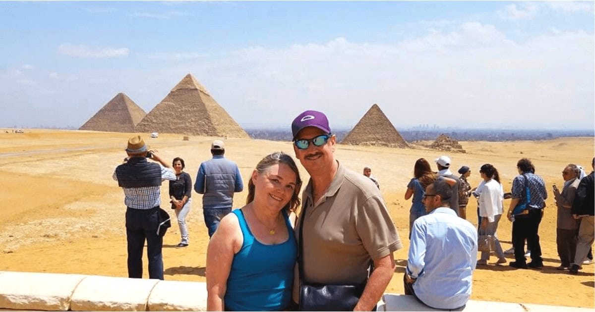 Dan and Linda at Pyramids of Giza near Cairo Egypt