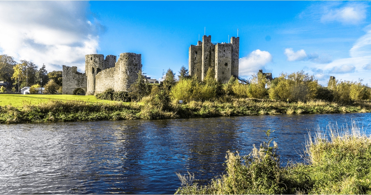 Trim Castle reflected in the water. It's one of the best castles near Dublin