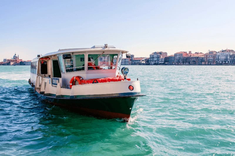Venice vaporetto approaching by water